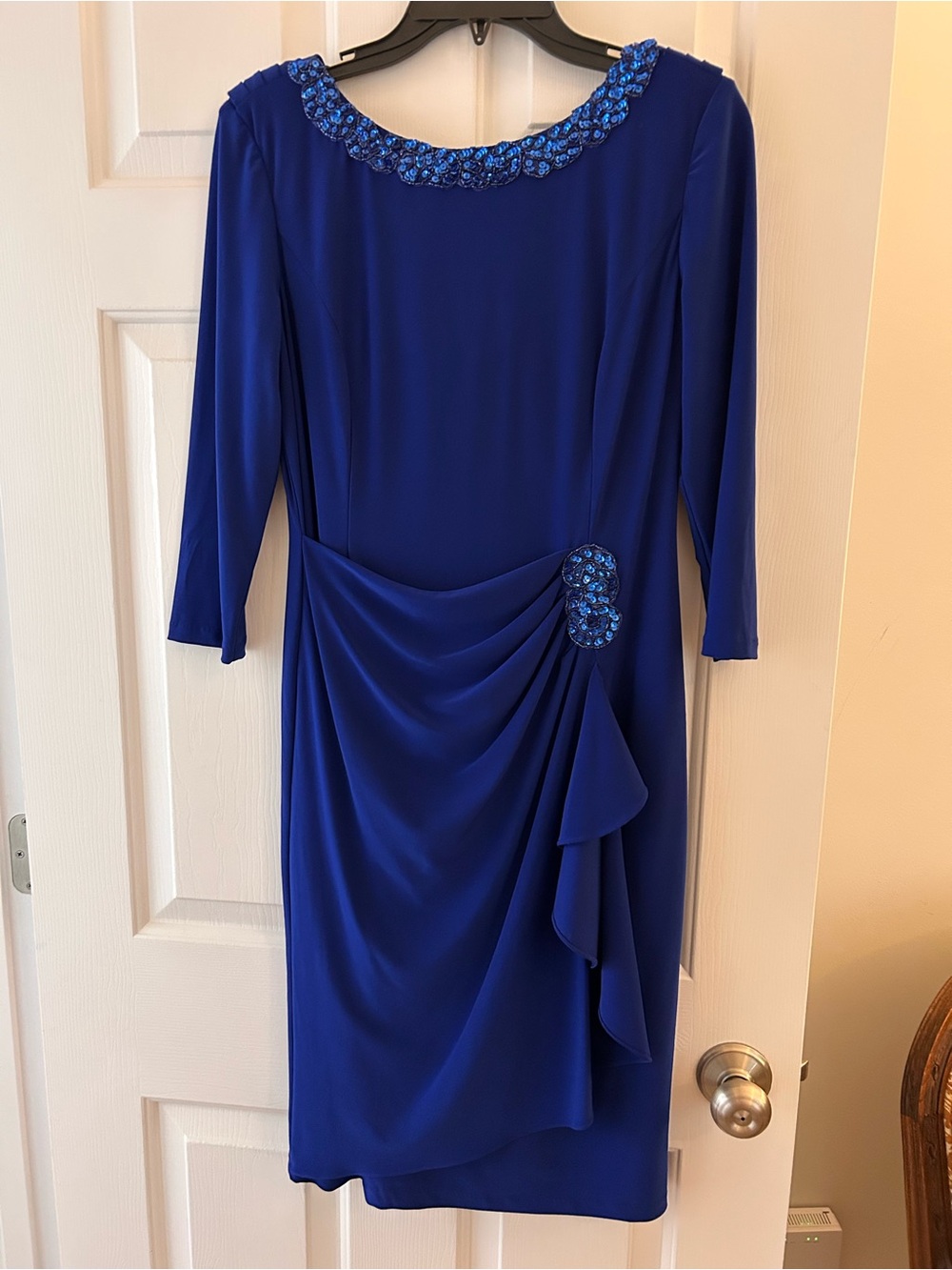 Elegant Beaded Neckline Royal Blue Women’s Dress